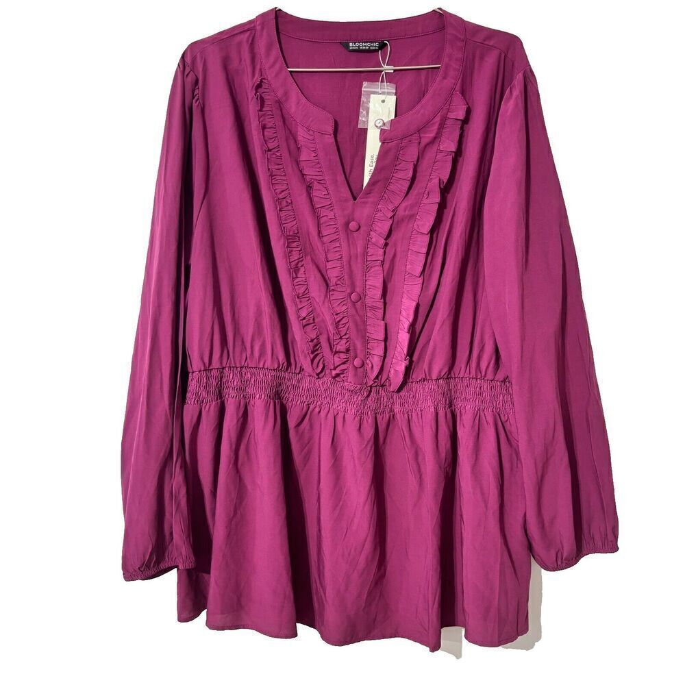 Bloomchic Mini A Line Dress Pink Balloon Sleeve  Elastic Waist V‎ Neck 22-24